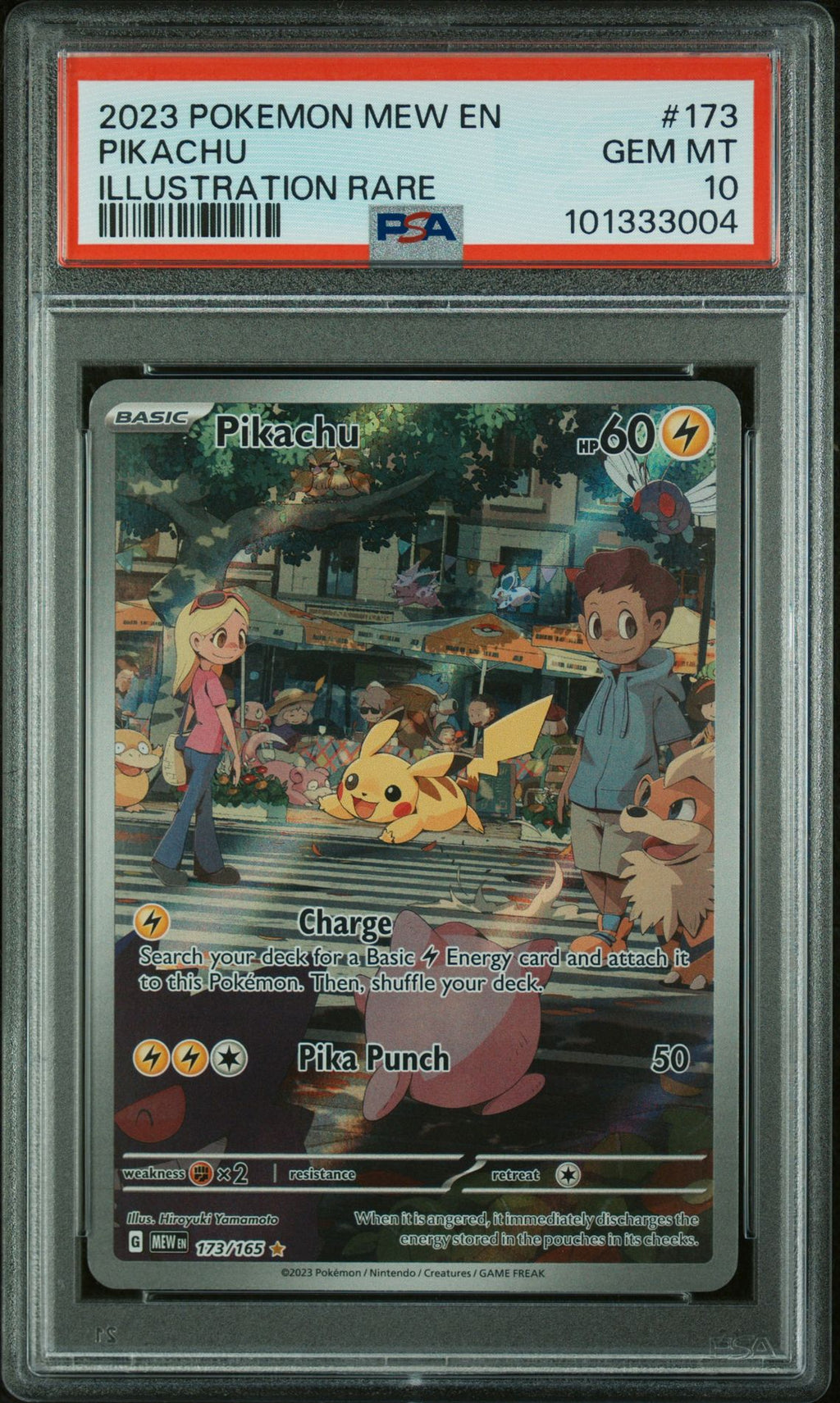 PSA 10 Pikachu - 173/165 - Illustration Rare - Scarlet & Violet 151 - Cert 101333004 - PSA slab front