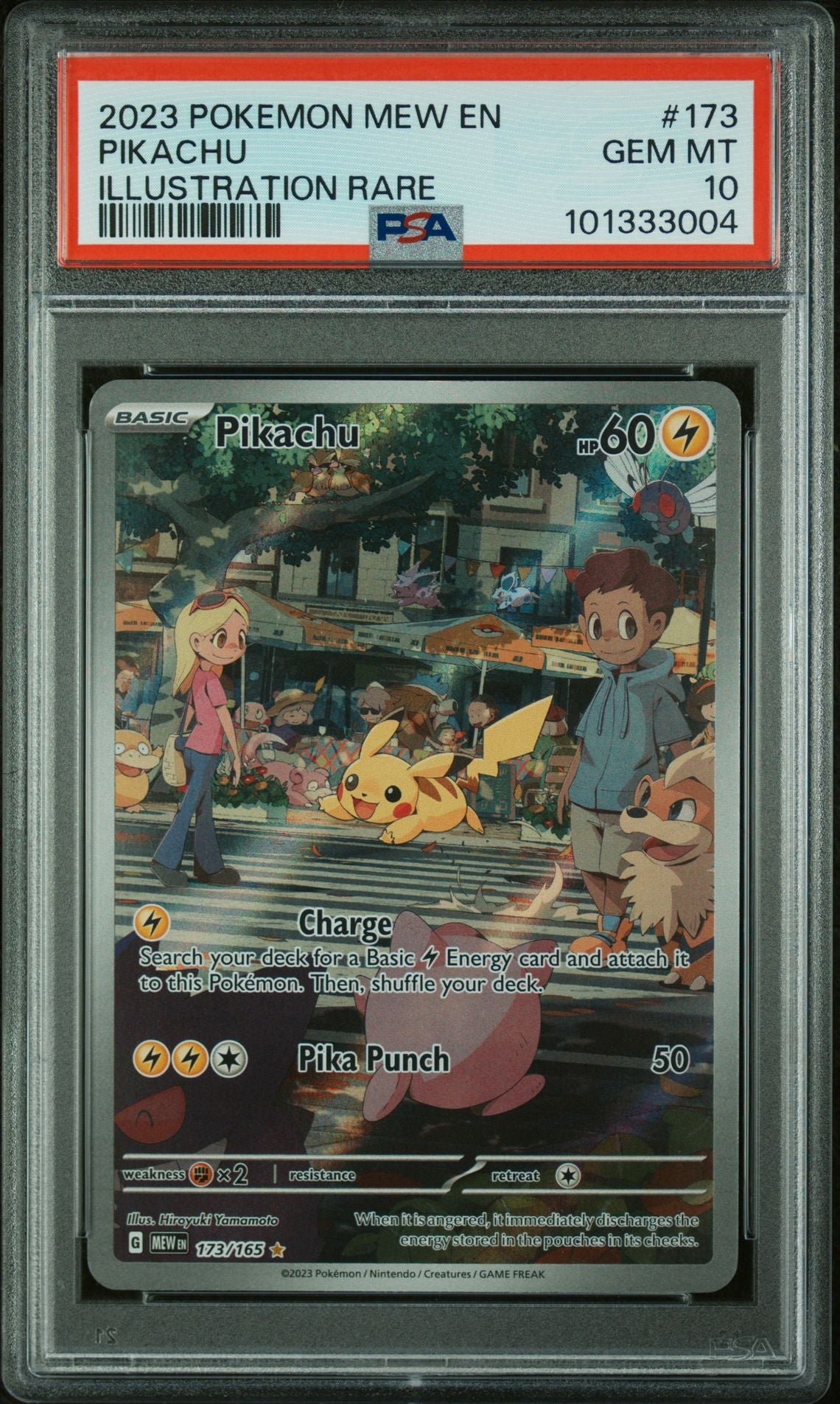 PSA 10 Pikachu - 173/165 - Illustration Rare - Scarlet & Violet 151 - Cert 101333004 - PSA slab front