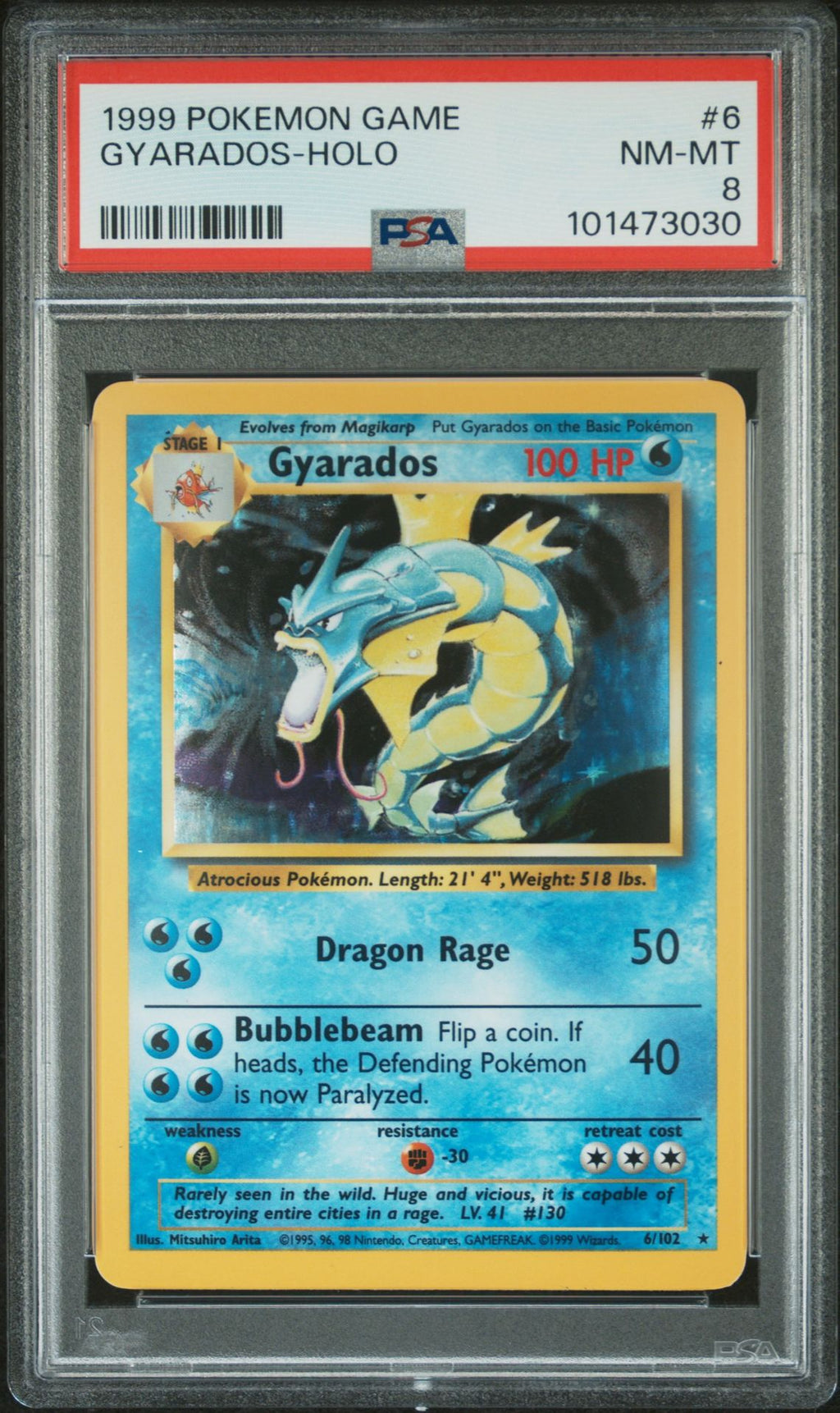 PSA 8 Gyarados - 6/102 - Holo Rare - Base Set - Cert 101473030 - PSA slab front