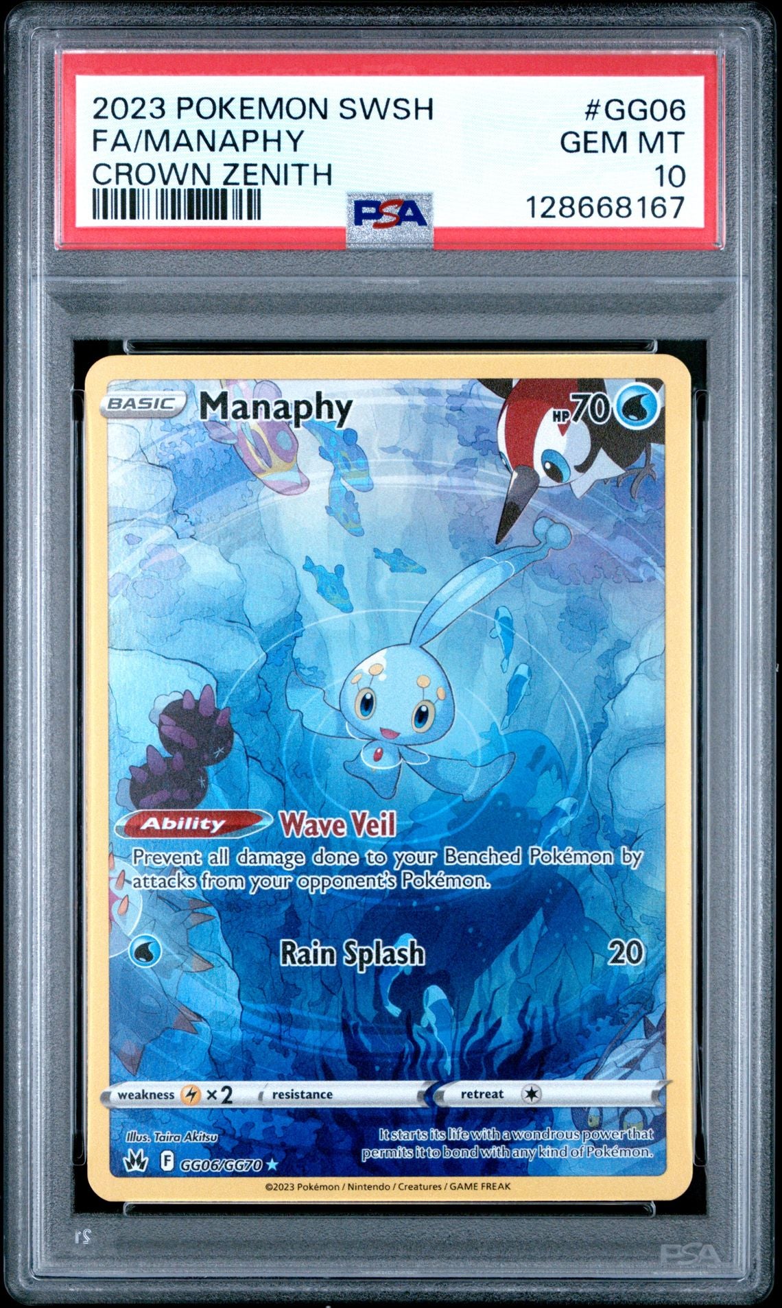 PSA 10 Manaphy - GG06/GG70 - Rare - Crown Zenith - Cert 128668167 - PSA slab front
