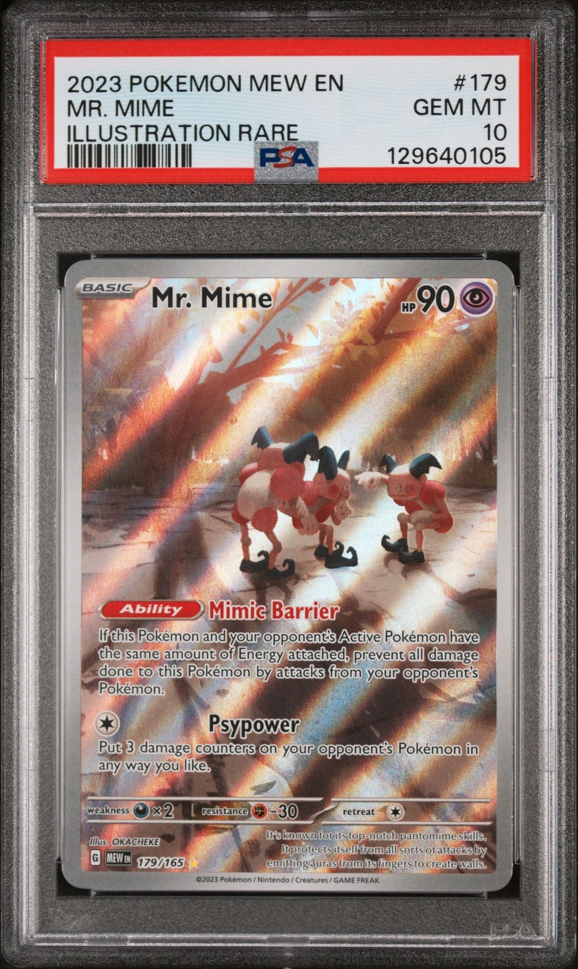PSA 10 Mr. Mime - 179/165 - Illustration Rare - Scarlet & Violet 151 - Cert 129640105 - PSA slab front