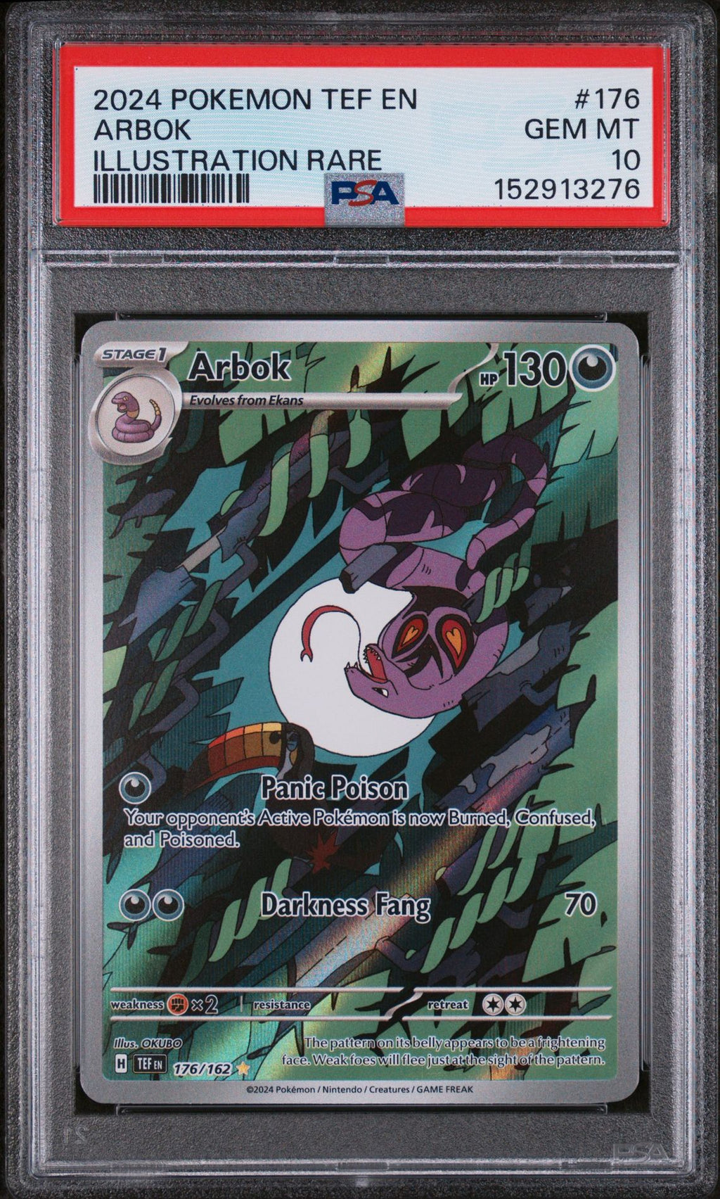 PSA 10 Arbok - 176/162 - Illustration Rare - Temporal Forces - Cert 152913276 - PSA slab front