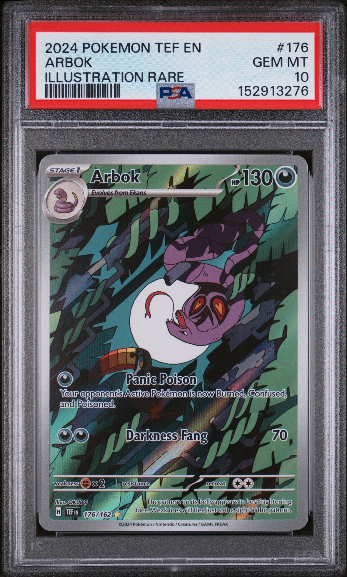 PSA 10 Arbok - 176/162 - Illustration Rare - Temporal Forces - Cert 152913276 - PSA slab front