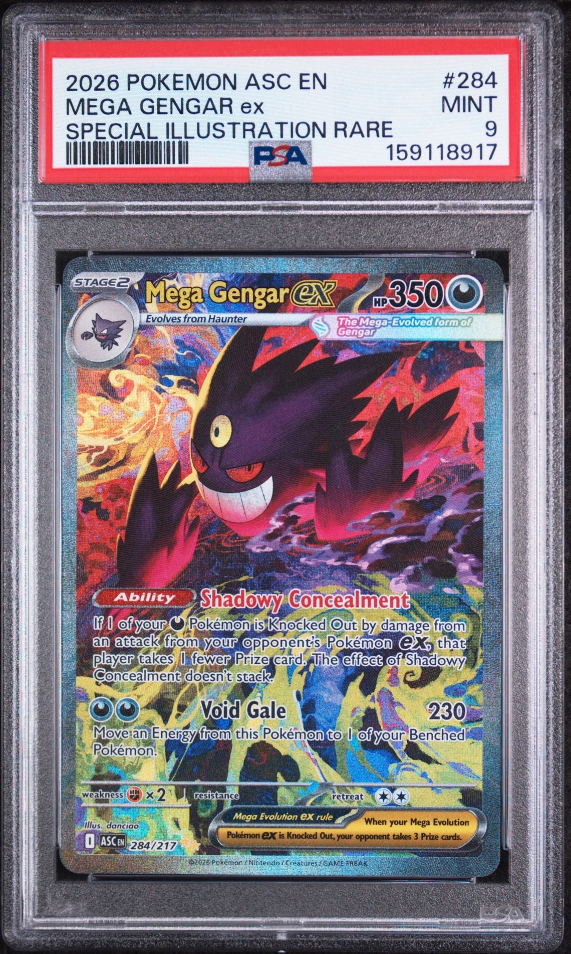 PSA 9 Mega Gengar ex - 284/217 - Special Illustration Rare - Ascended Heroes - Cert 159118917 - PSA slab front