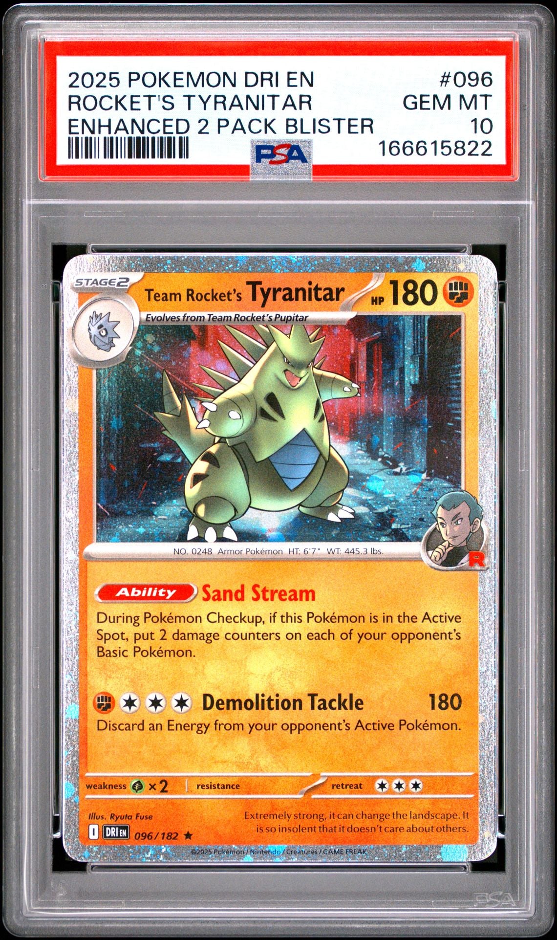 PSA 10 Team Rocket's Tyranitar - 096/182 - Holo Promo - Destined Rivals - Cert 166615822 - PSA slab front