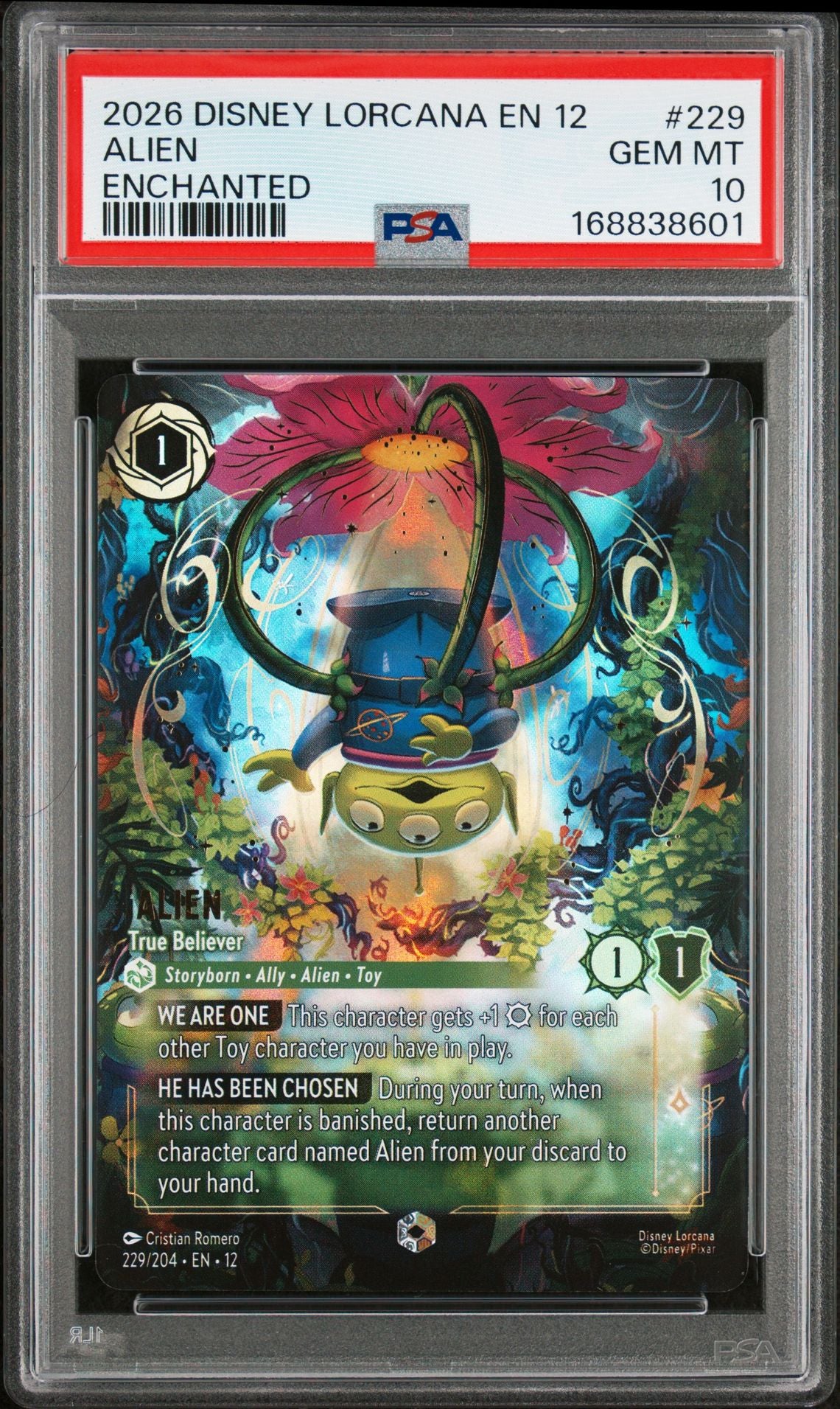 PSA 10 Alien - True Believer - 229/204 - Enchanted - Wilds Unknown - Cert 168838601 - PSA slab front