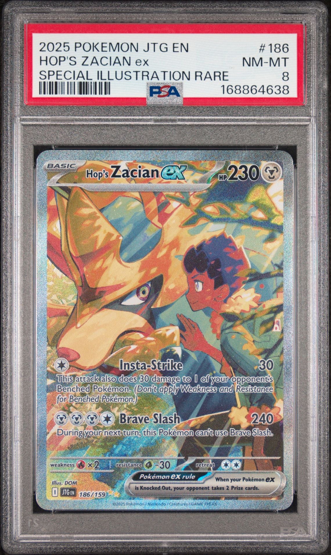 PSA 8 Hop's Zacian ex - 186/159 - Special Illustration Rare - Journey Together - Cert 168864638 - PSA slab front