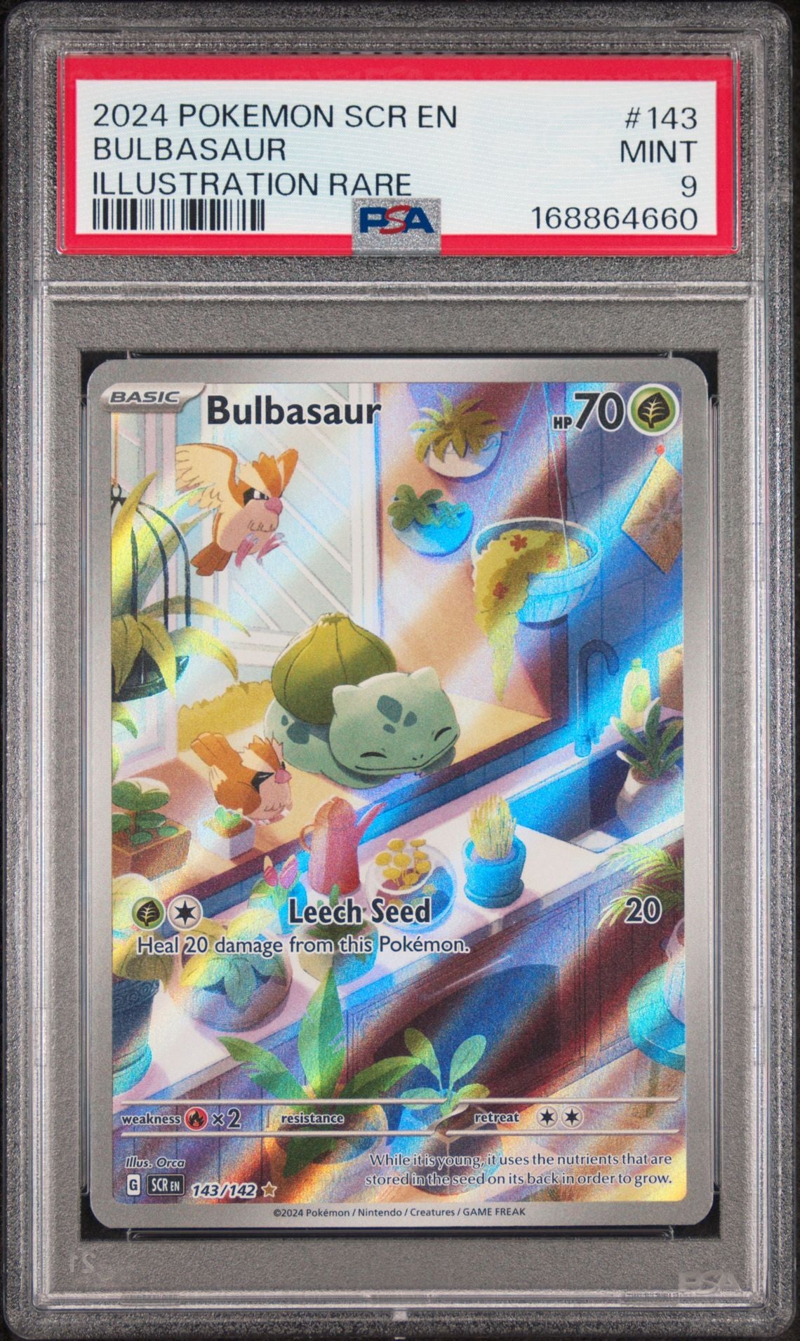 PSA 9 Bulbasaur - 143/142 - Illustration Rare - Stellar Crown - Cert 168864660 - PSA slab front