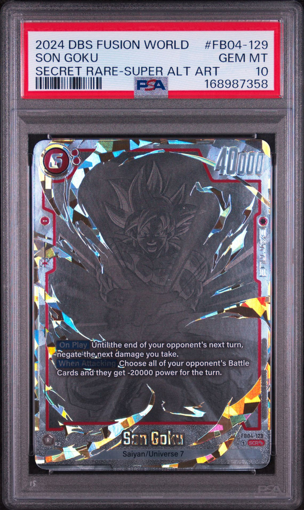 PSA 10 Son Goku (Super Alternate Art) - FB04-129 - Secret Rare - Ultra Limit - Cert 168987358 front