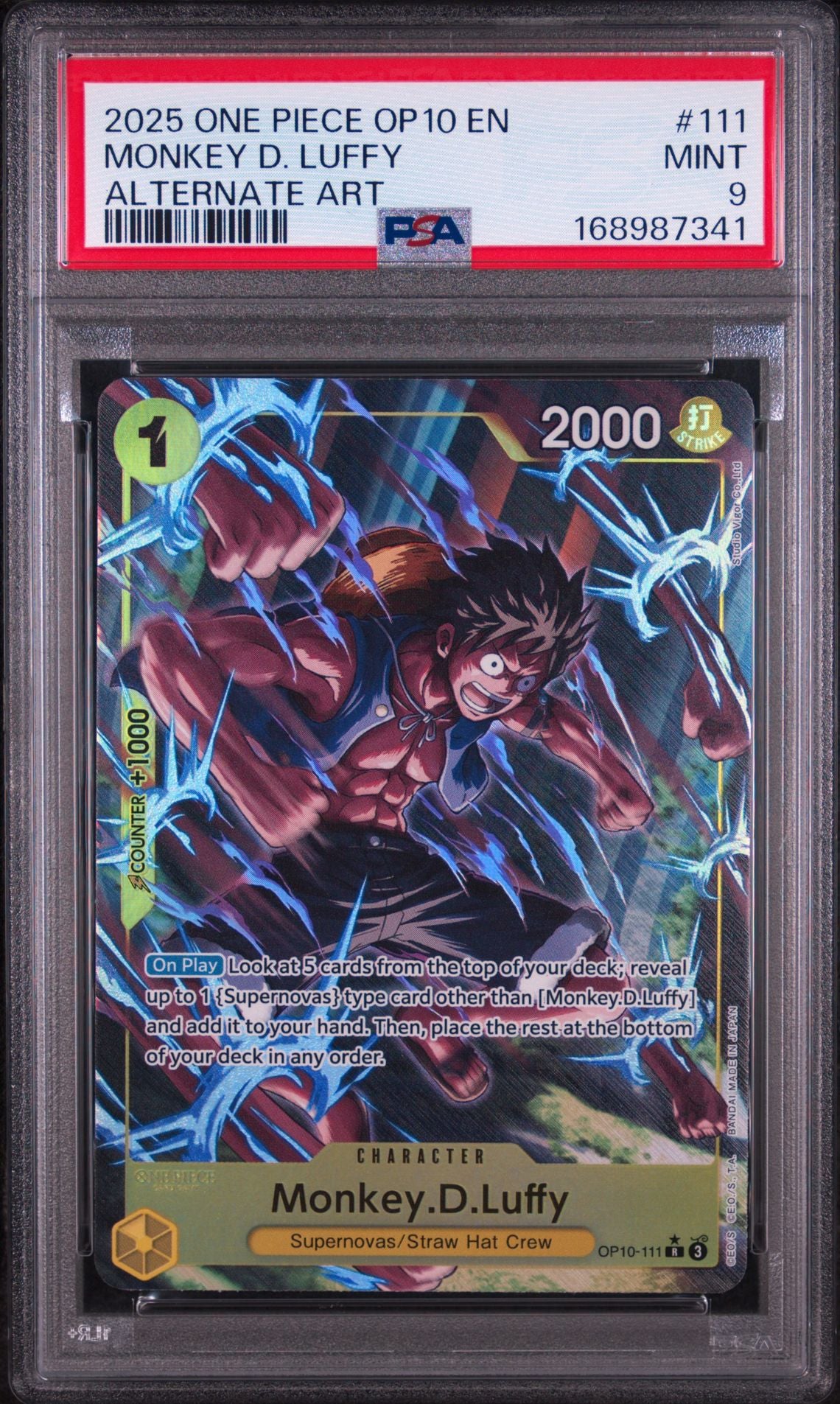 PSA 9 Monkey.D.Luffy (Alternate Art) - OP10-111 - R - Royal Blood - Cert 168987341 front