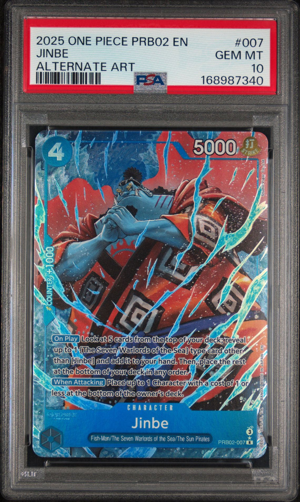 PSA 10 Jinbe (Alternate Art) - PRB02-007 - R - Premium Booster -The Best- Vol. 2 - Cert 168987340 front
