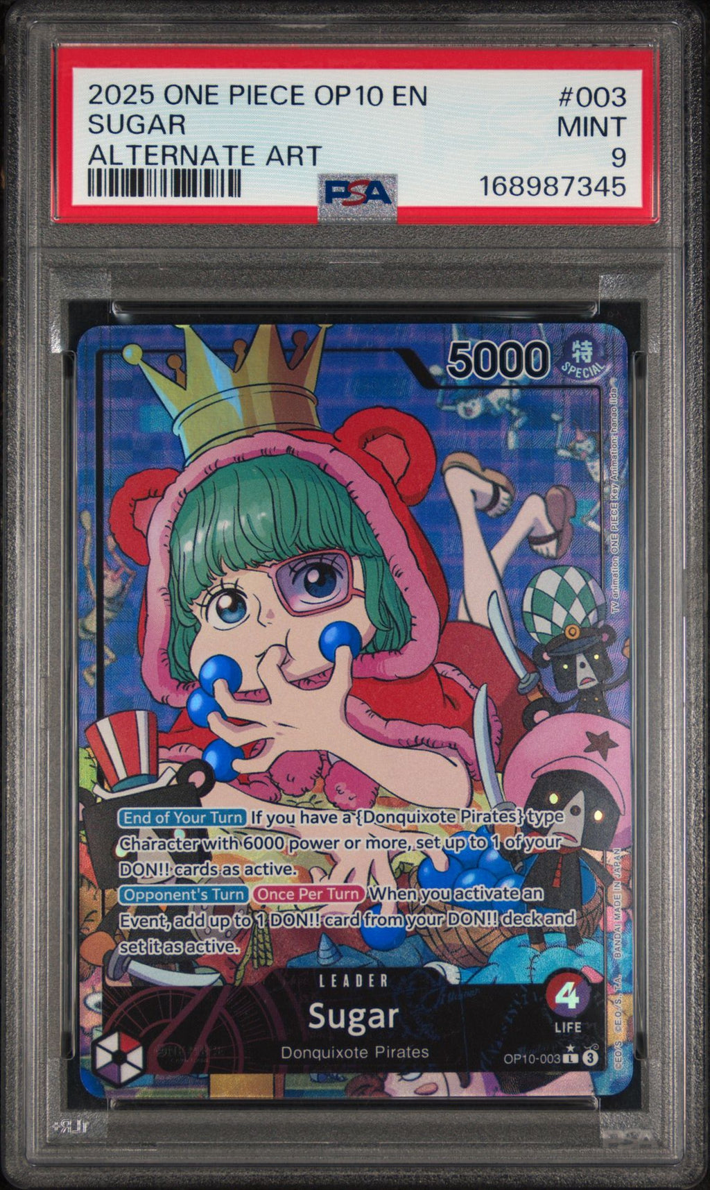 PSA 9 Sugar (Alternate Art) - OP10-003 - L - Royal Blood - Cert 168987345 front