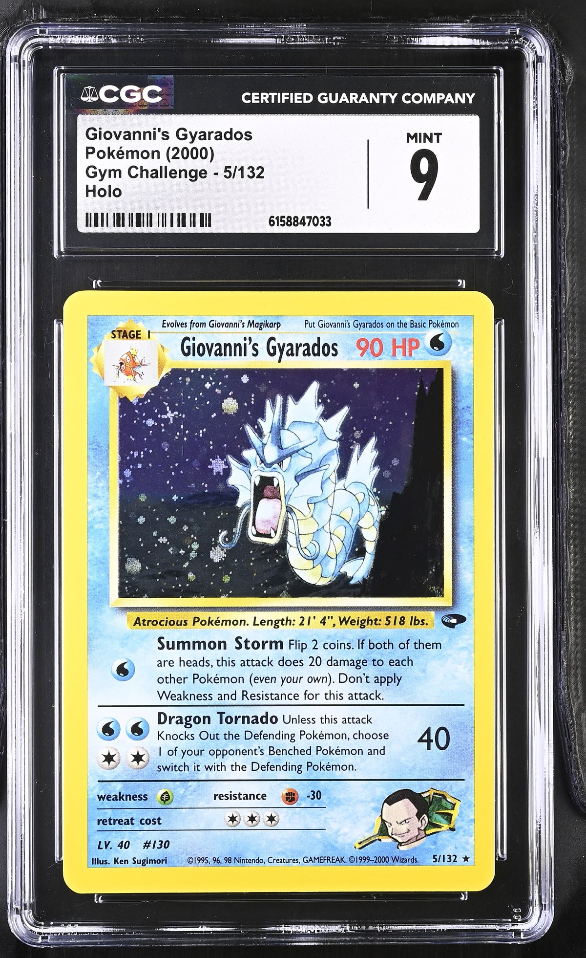 CGC 9 Giovanni's Gyarados - 5/132 - Holo Rare - Gym Challenge - Cert 6158847033 - CGC slab front