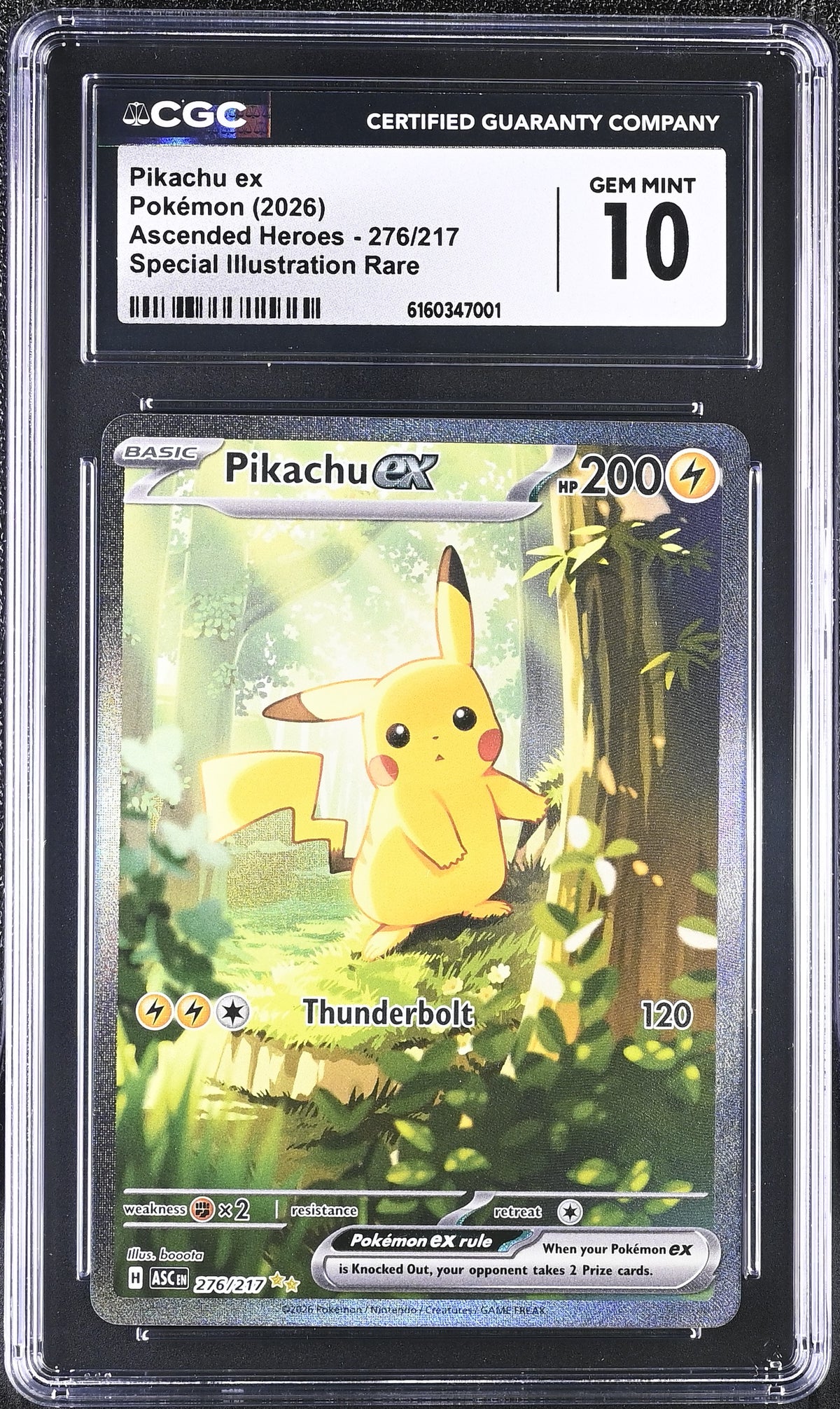 CGC 10 Pikachu ex - 276/217 - Special Illustration Rare - Ascended Heroes - Cert 6160347001 - CGC slab front