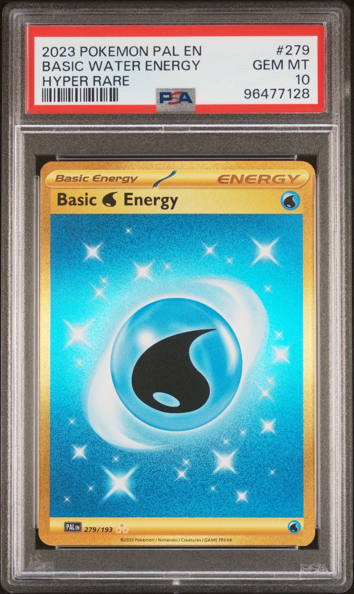 PSA 10 Basic Water Energy - 279/193 - Hyper Rare - Paldea Evolved - Cert 96477128 - PSA slab front