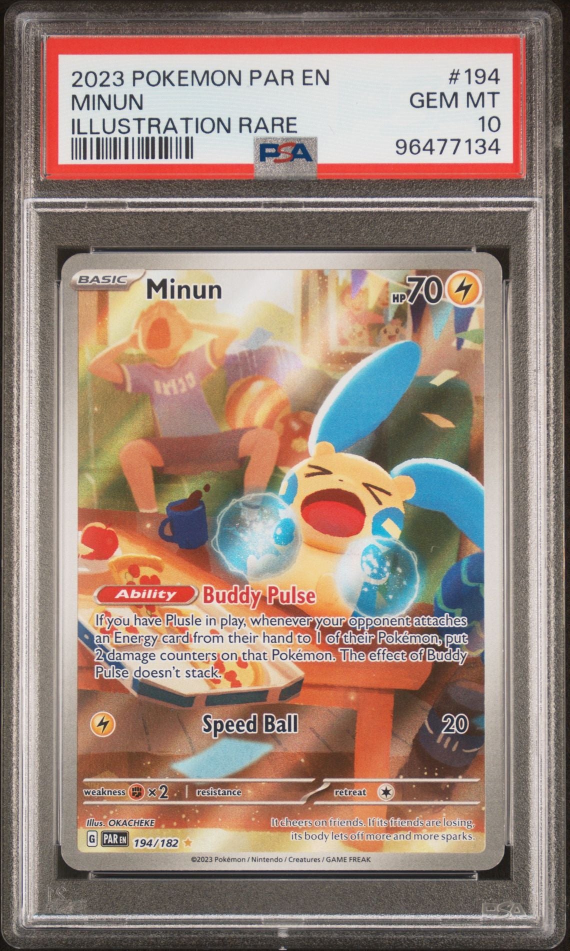 PSA 10 Minun - 194/182 - Illustration Rare - Paradox Rift - Cert 96477134 - PSA slab front