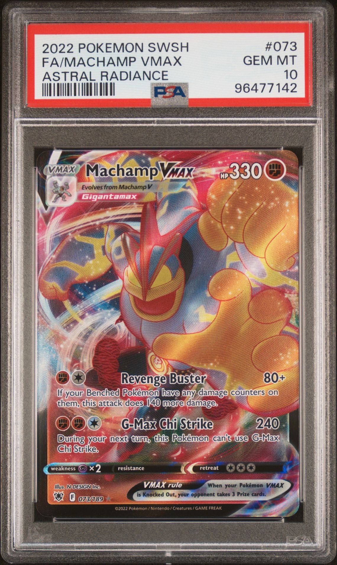 PSA 10 Machamp VMAX - 073/189 - Ultra Rare - Astral Radiance - Cert 96477142 - PSA slab front