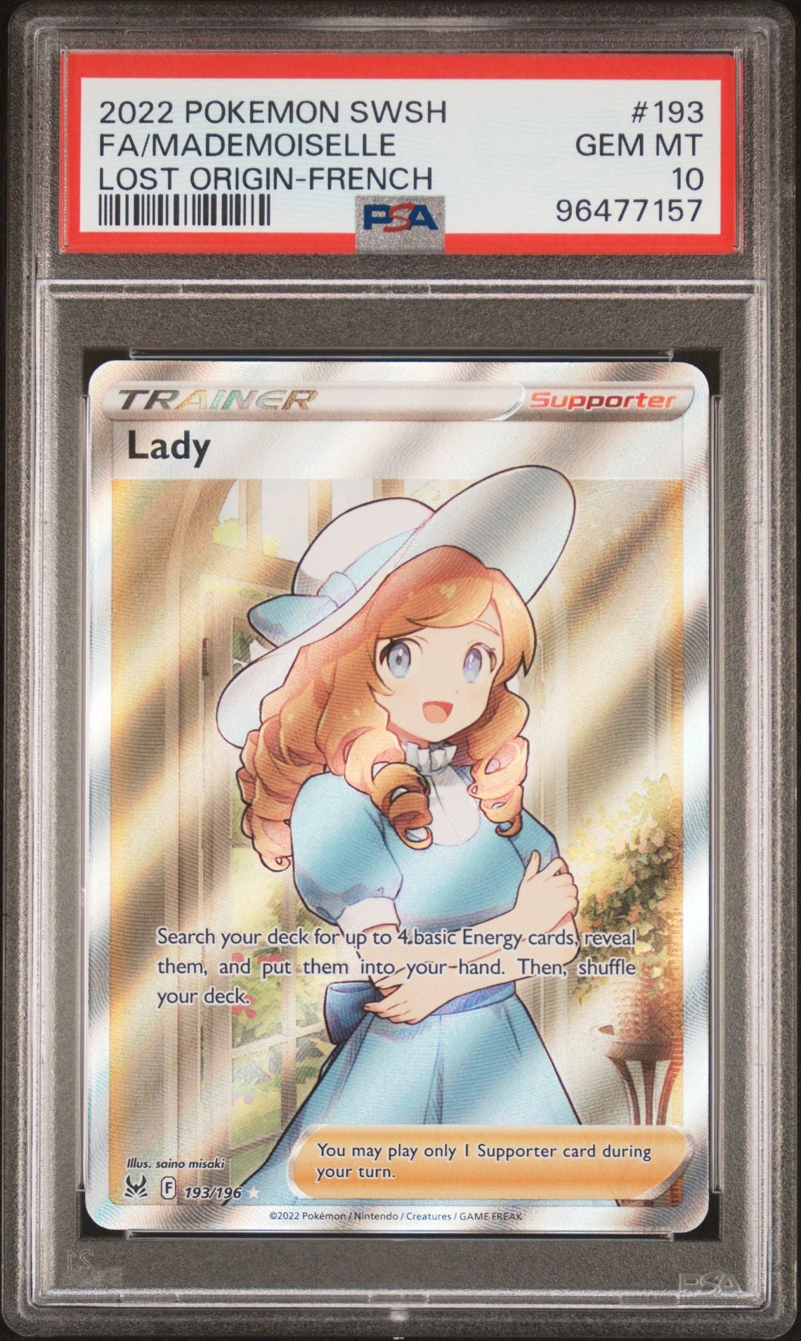 PSA 10 Lady - 193/196 - Ultra Rare - Lost Origin - Cert 96477157 - PSA slab front