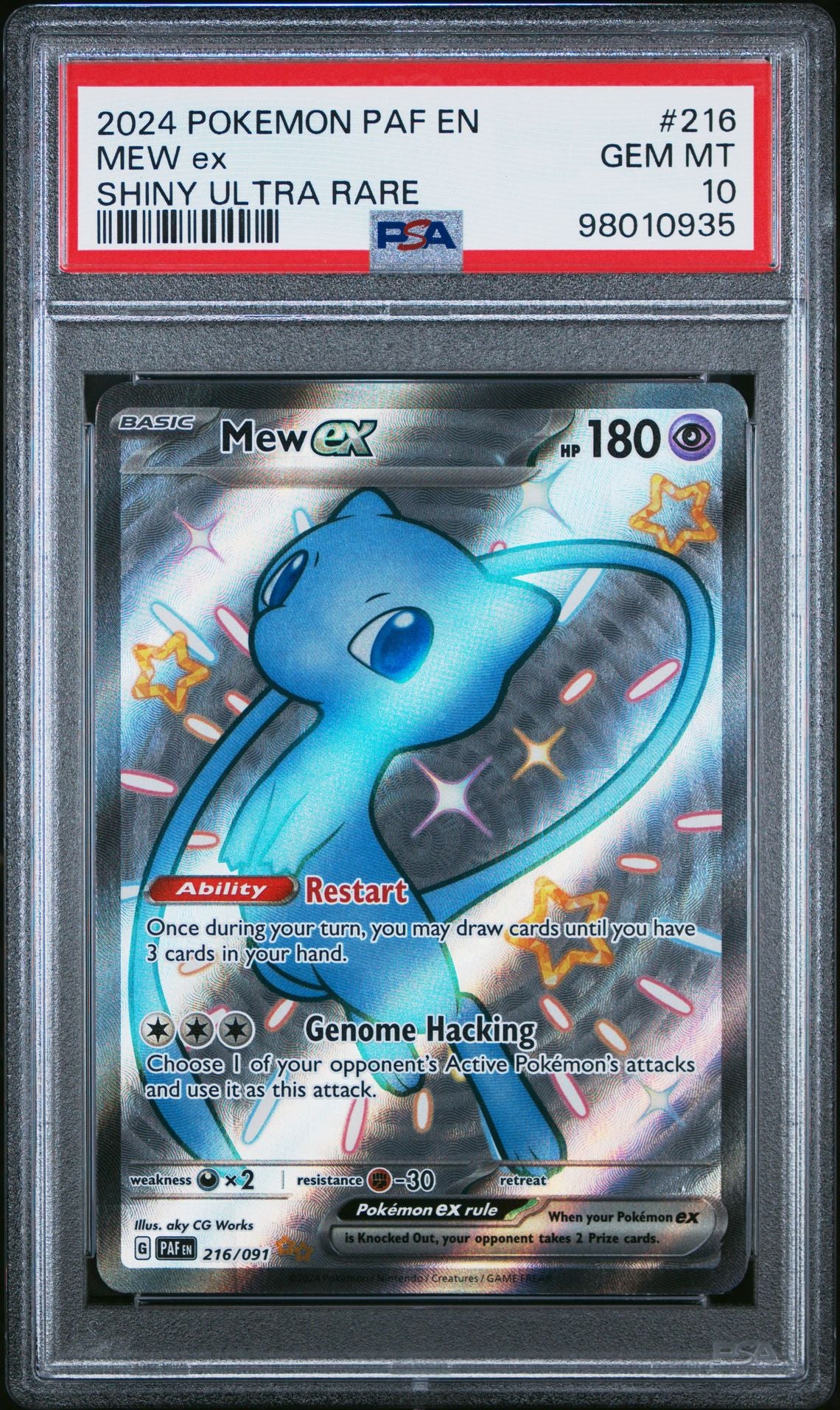 PSA 10 Mew ex - 216/091 - Shiny Ultra Rare - Paldean Fates - Cert 98010935 - PSA slab front