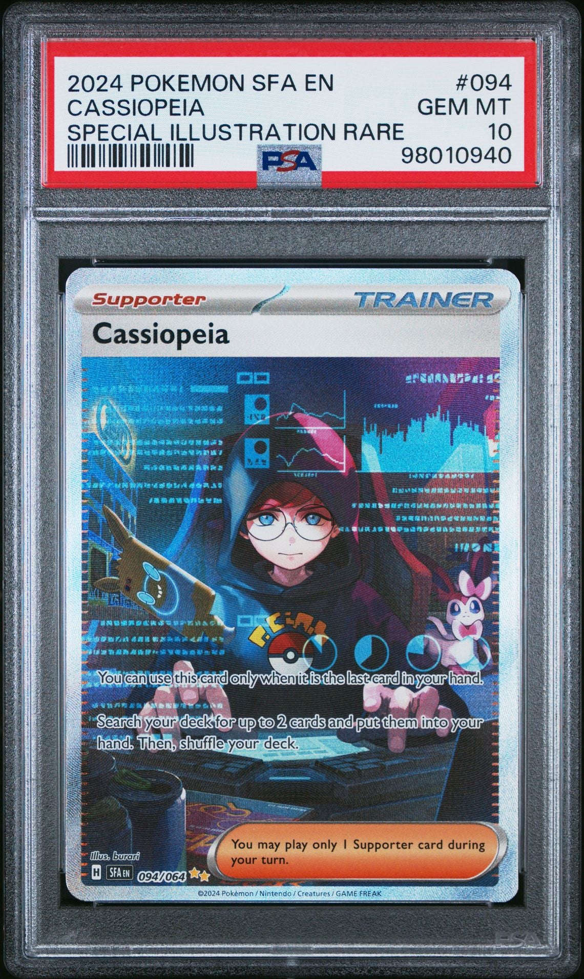 PSA 10 Cassiopeia - 094/064 - Special Illustration Rare - Shrouded Fable - Cert 98010940 - PSA slab front