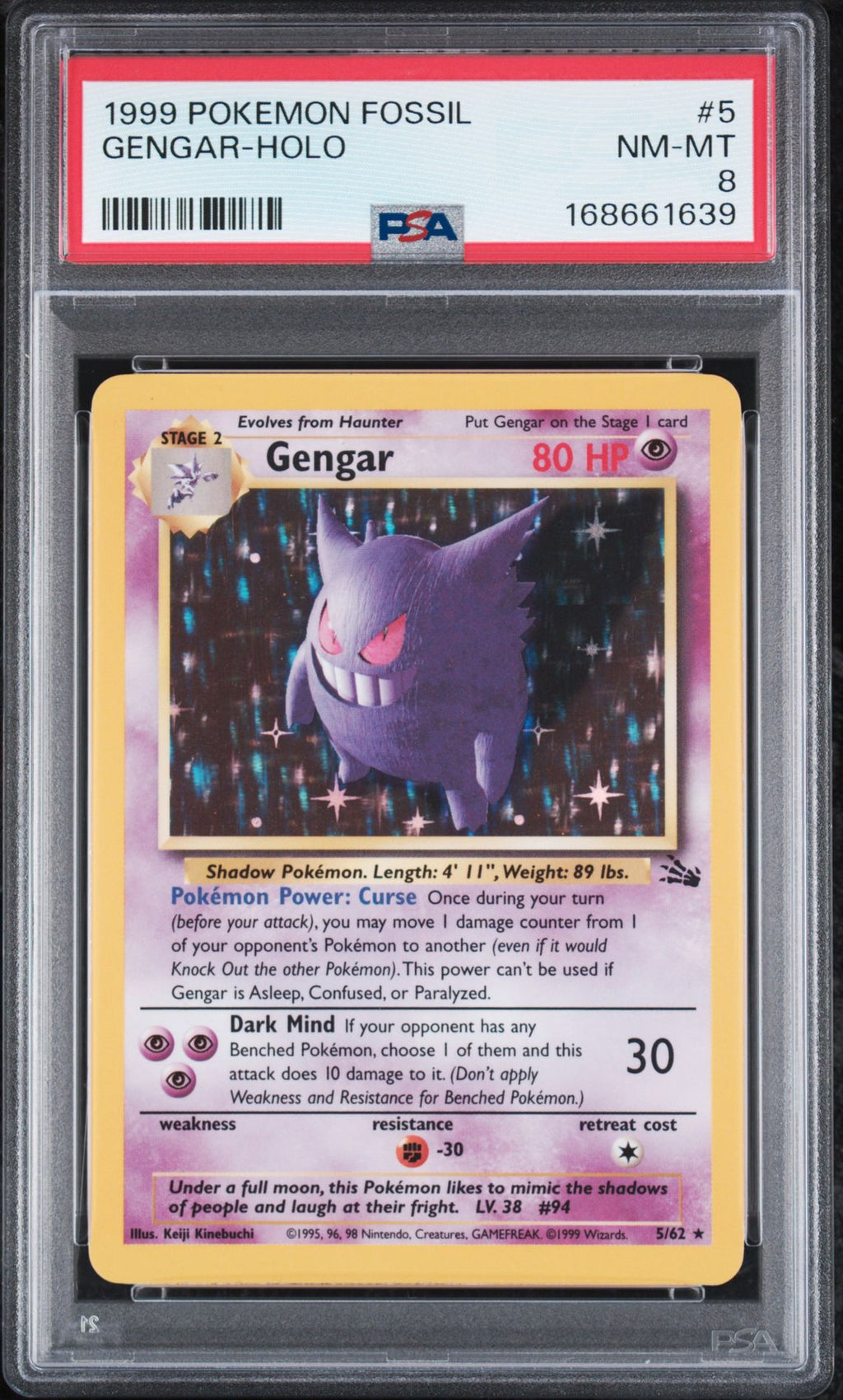 PSA 8 Gengar - 5/62 - Holo Rare - Fossil - Cert 168661639 front