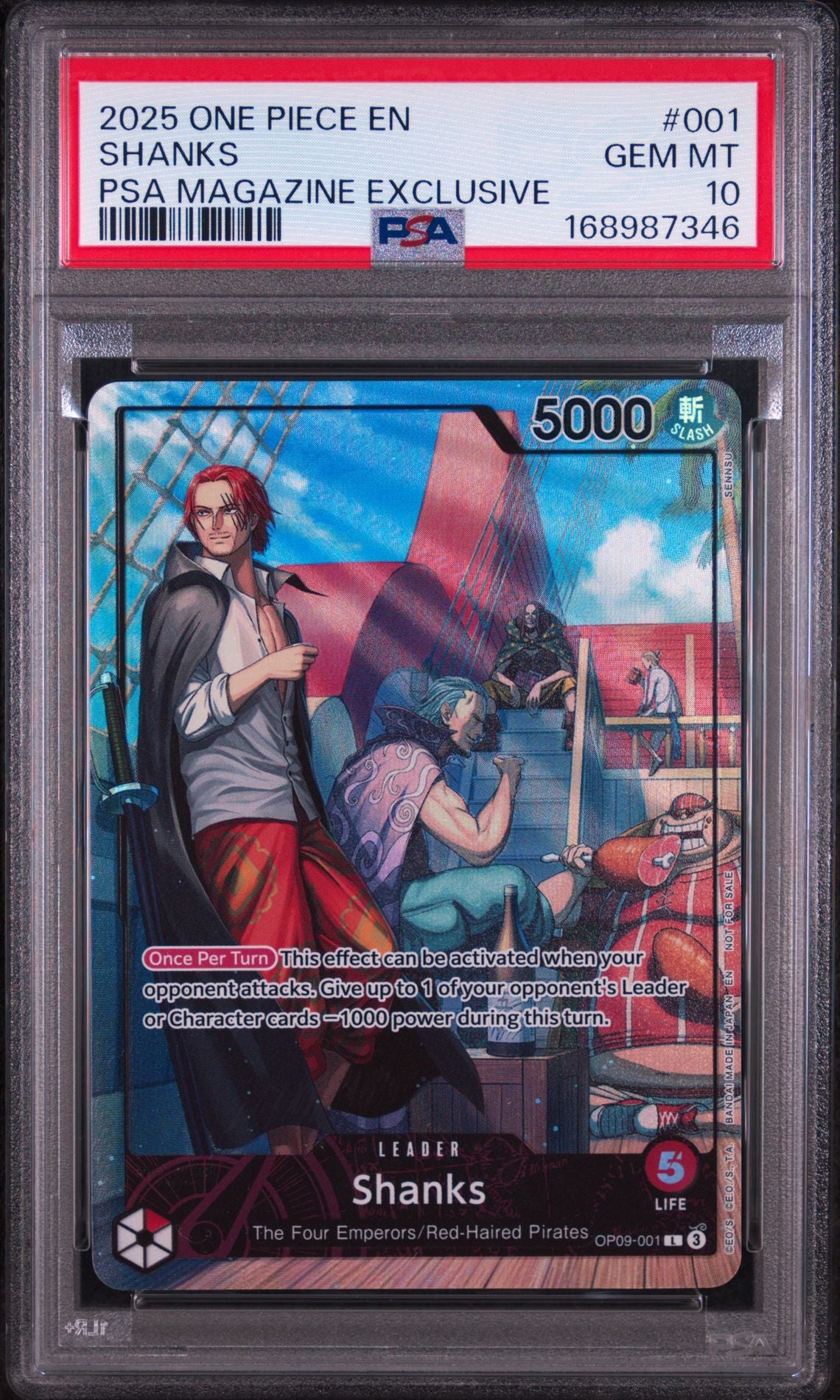 PSA 10 Shanks (PSA Magazine Exclusive) - OP09-001 - L - One Piece Promotion Cards - Cert 168987346 front