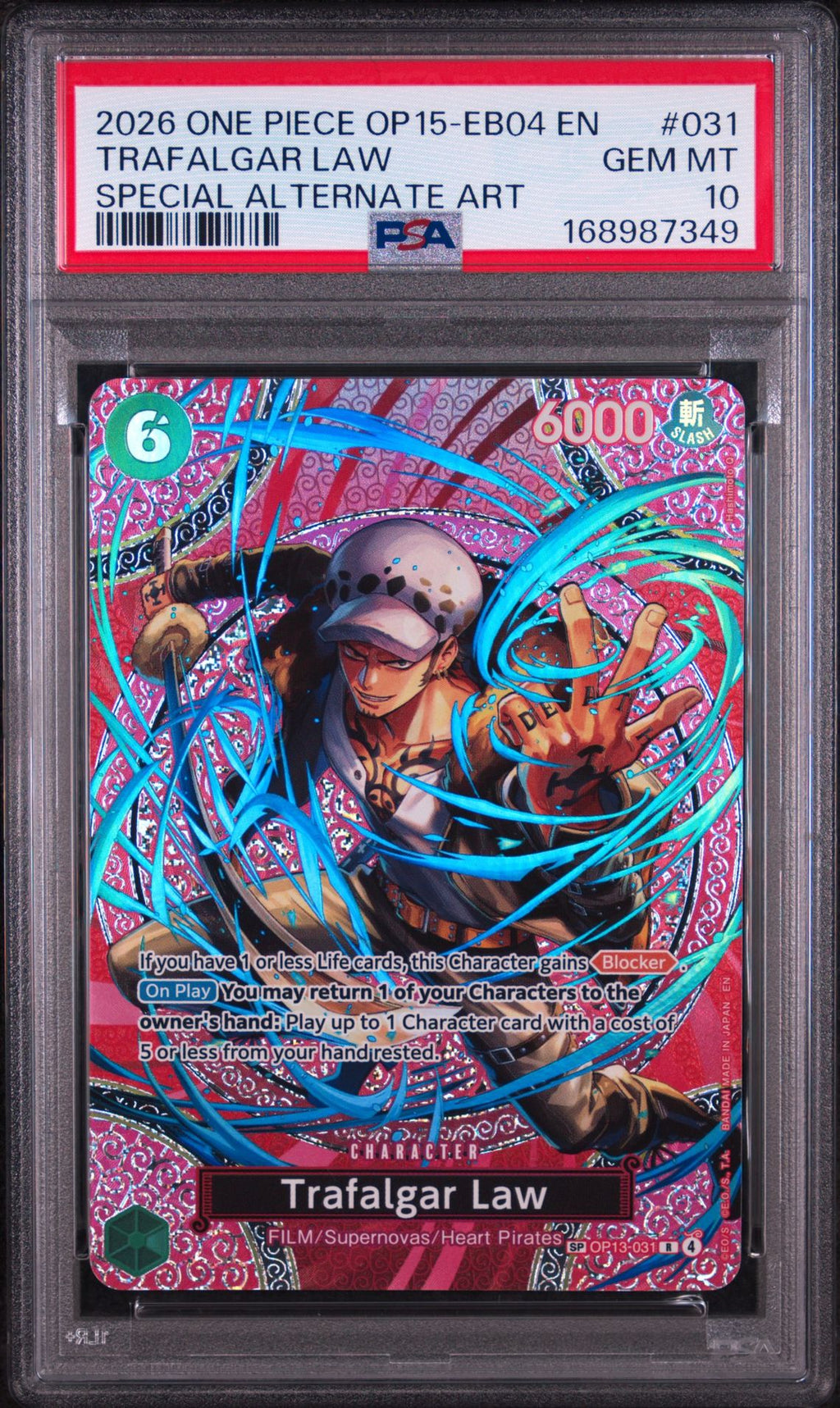 PSA 10 Trafalgar Law (Special Alternate Art) - OP13-031 - R - Adventure on Kami's Island - Cert 168987349 front