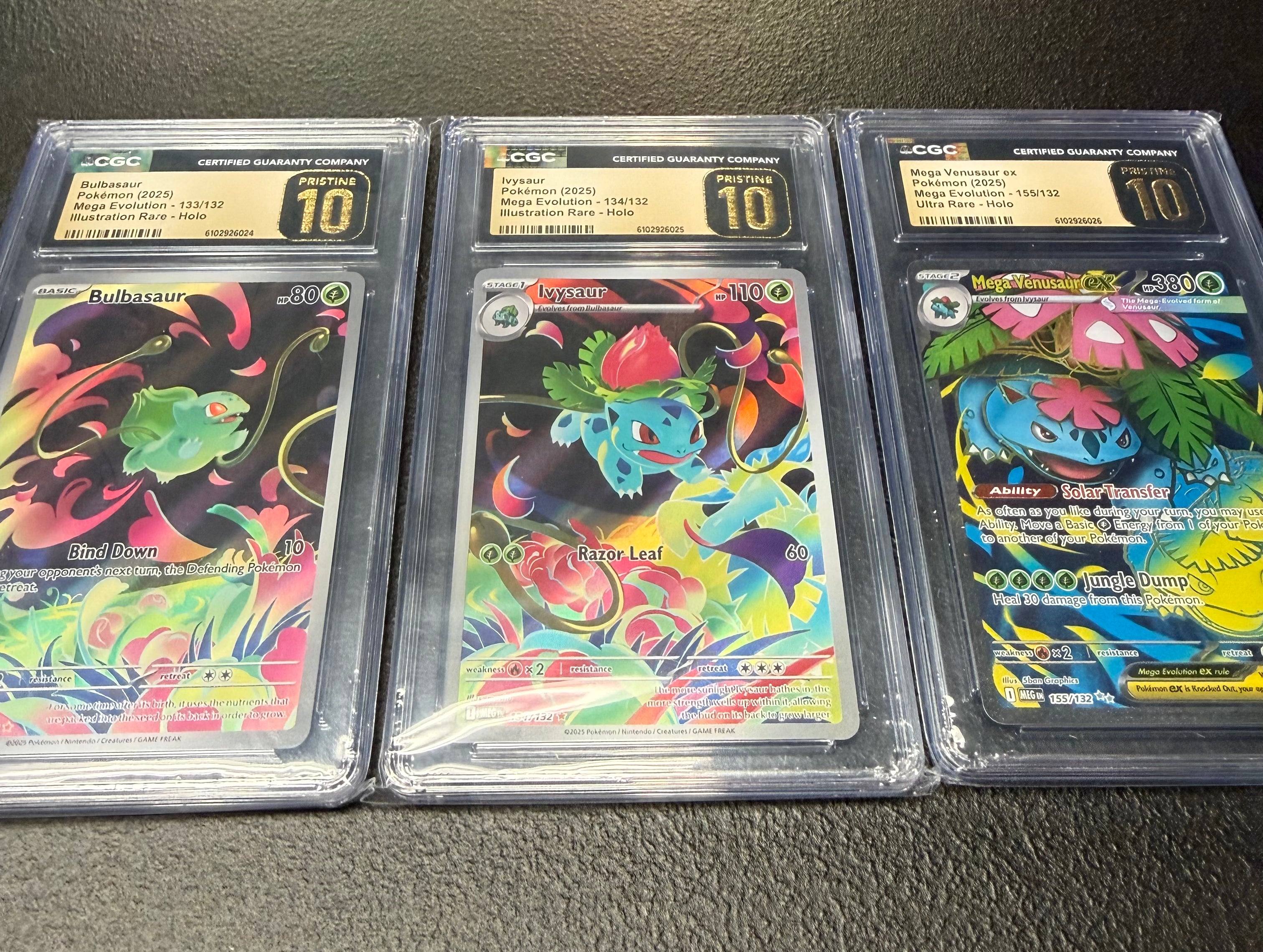 Mega Venusaur ex CGC Pristine 10 Mega Evolution #155/132, 133/132, 134/132 sequential set