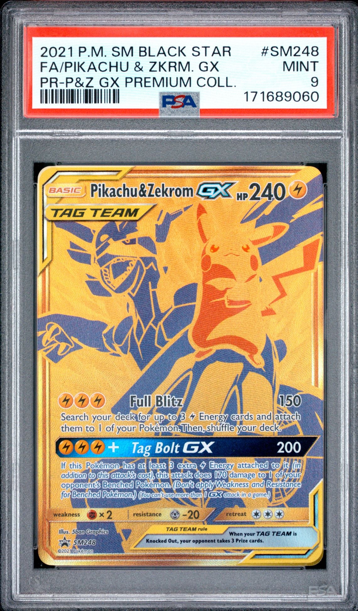 PSA 9 Pikachu & Zekrom GX - SM248 - Full Art Promo - SM Black Star Promos front