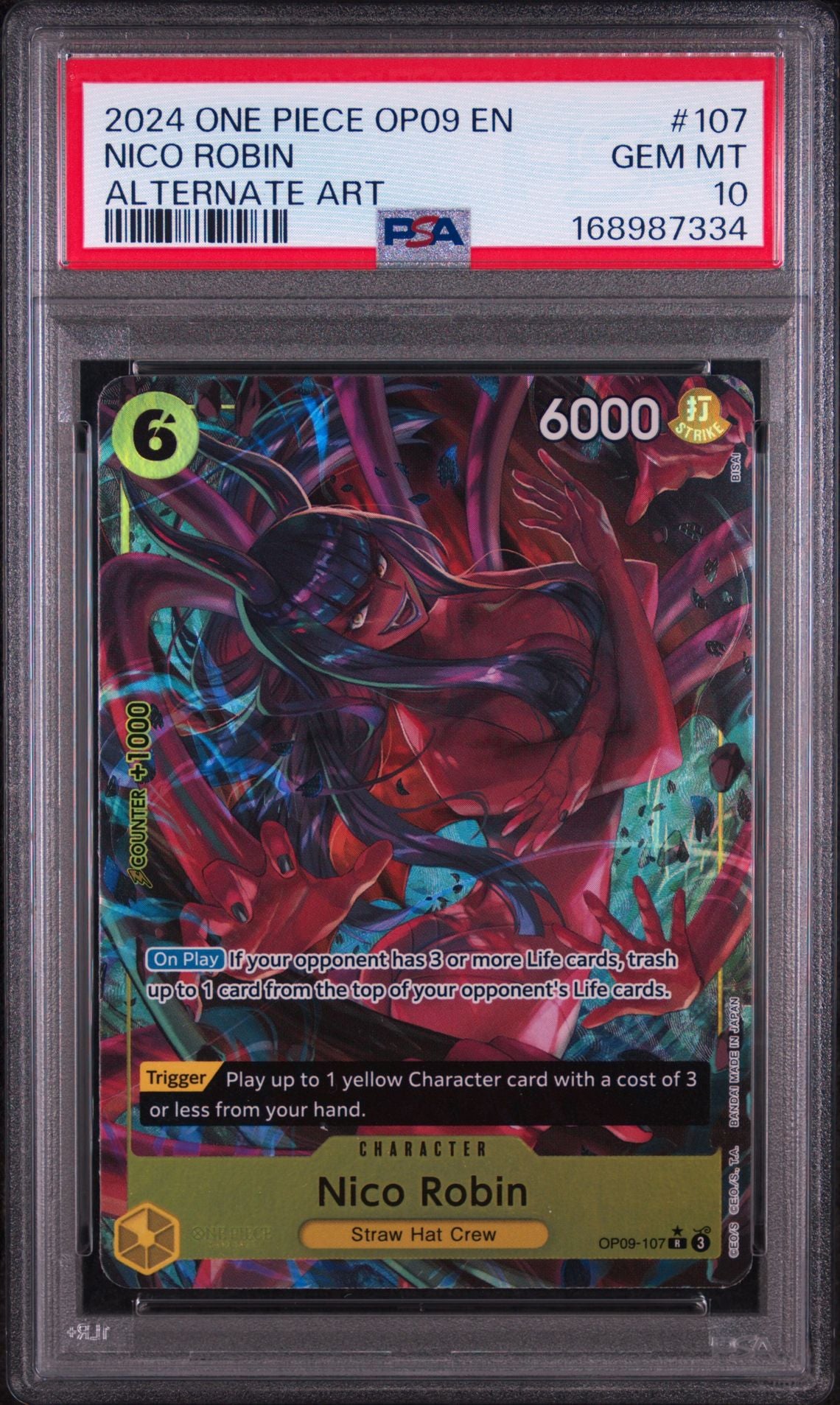 PSA 10 Nico Robin (Alternate Art) - OP09-107 - R - Emperors in the New World - Cert 168987334 front