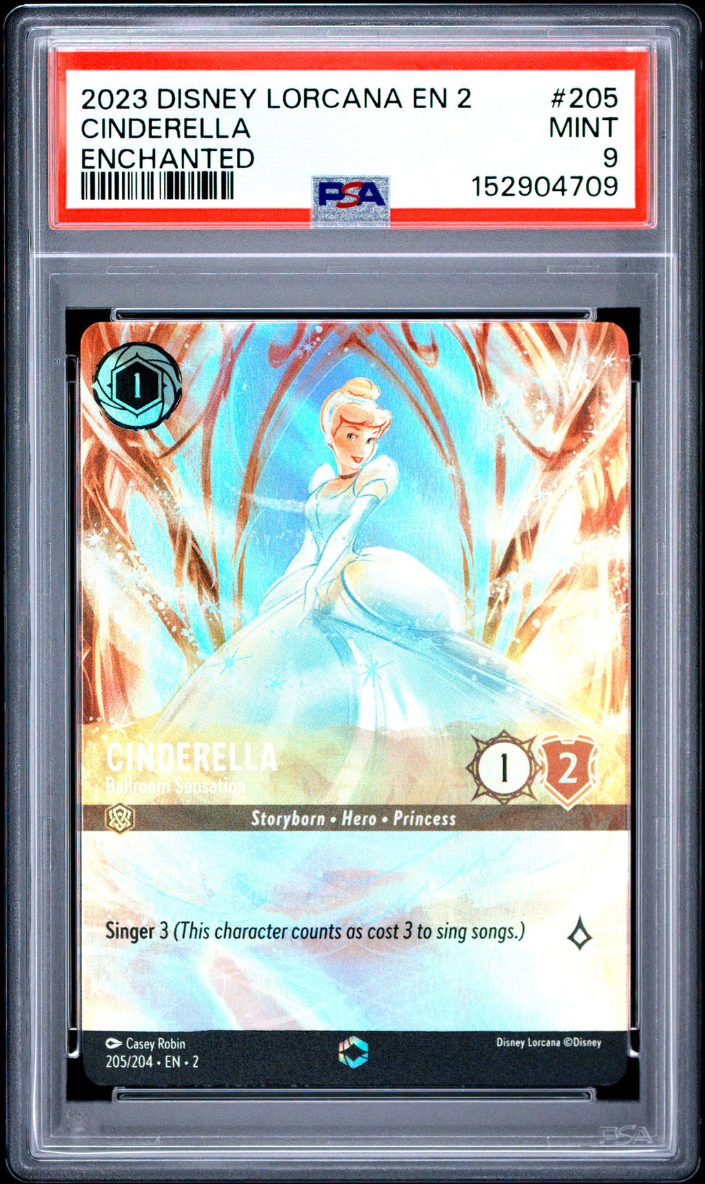 PSA 9 Cinderella - Ballroom Sensation - 205/204 - Enchanted - Rise of the Floodborn - Cert 152904709 front
