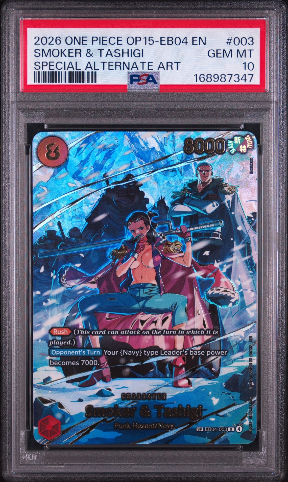 PSA 10 Smoker & Tashigi (Special Alternate Art) - EB04-003 - R - Adventure on Kami's Island - Cert 168987347 front
