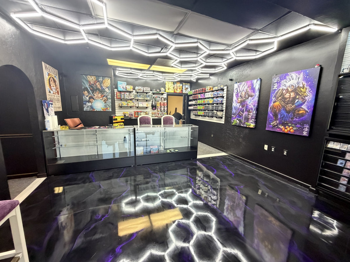 Inside Deadweight TCG: display counter and shelving