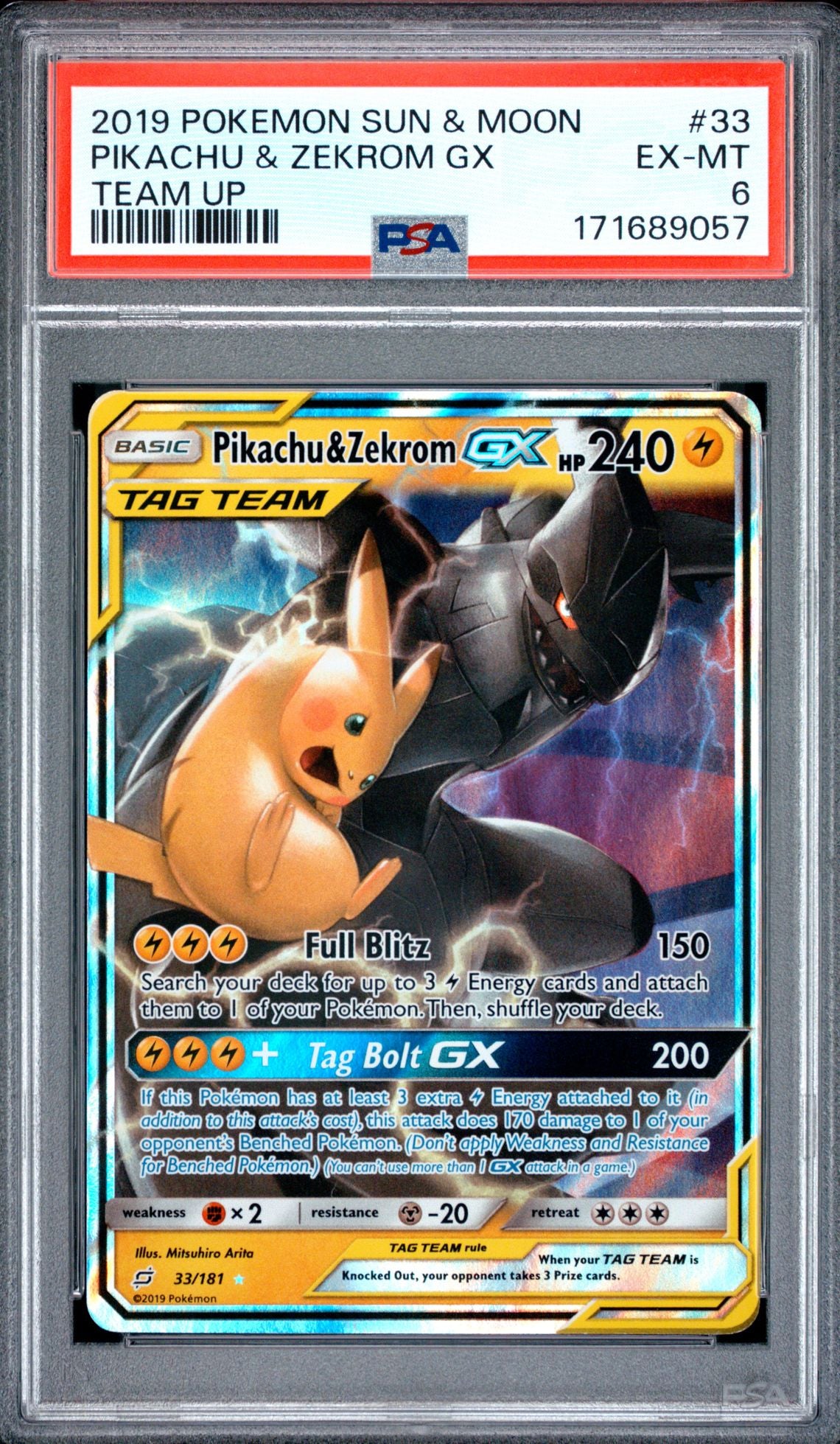 PSA 6 Pikachu & Zekrom GX - 033/181 - Team Up front