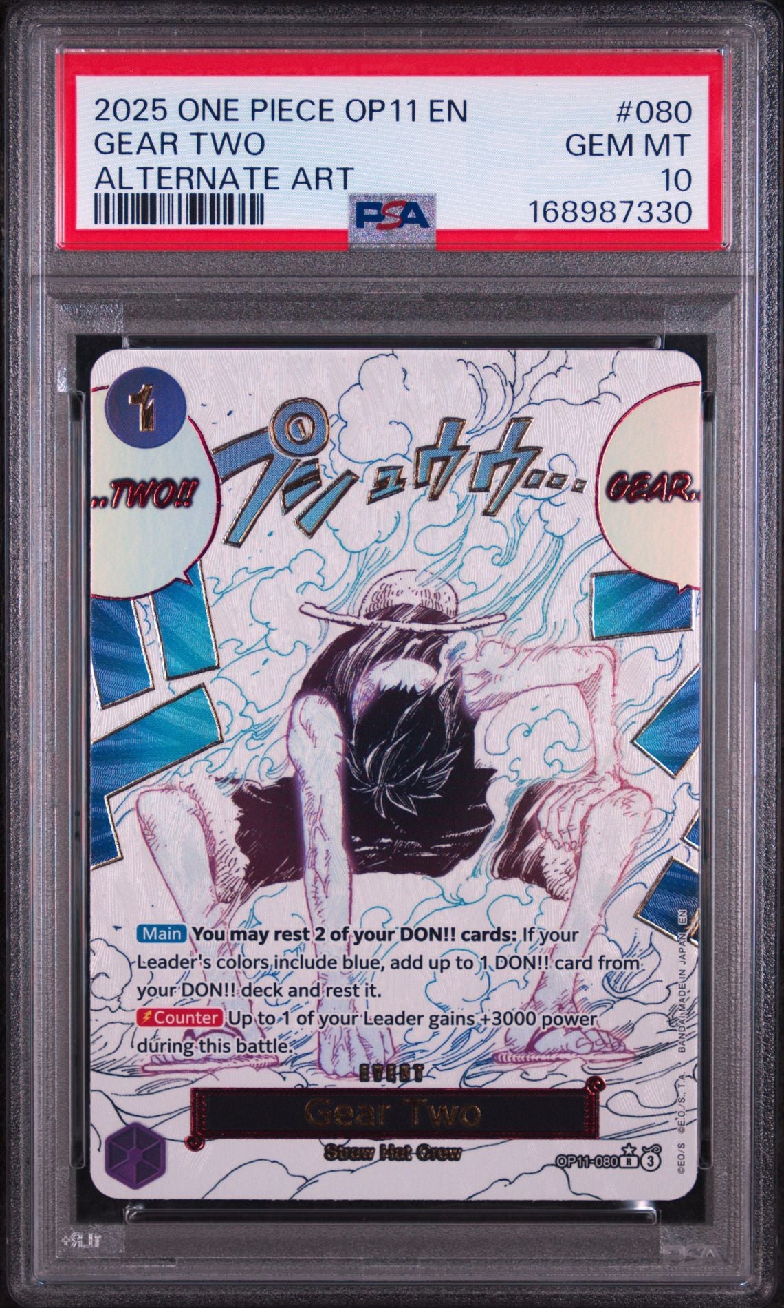 PSA 10 Gear Two (Alternate Art) - OP11-080 - R - A Fist of Divine Speed - Cert 168987330 front