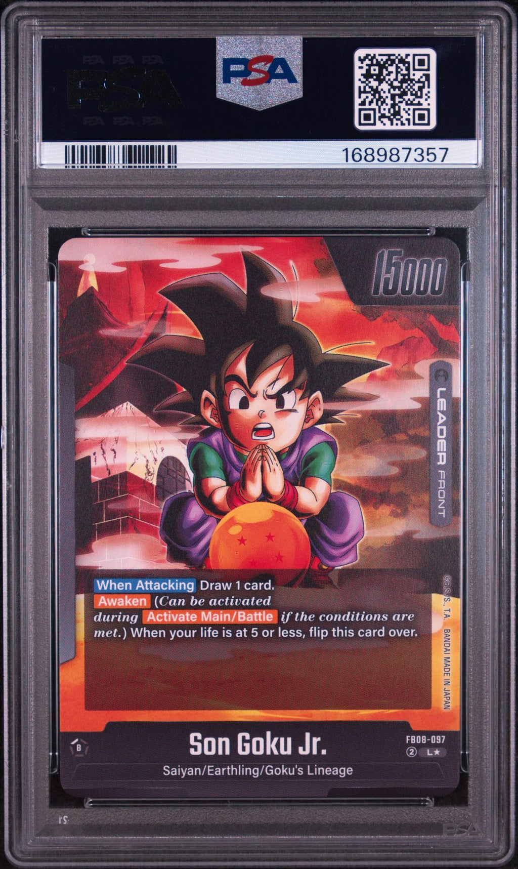 PSA 10 Son Goku Jr. (Alternate Art) - FB08-097 - Leader - Saiyan's Pride - Cert 168987357 back