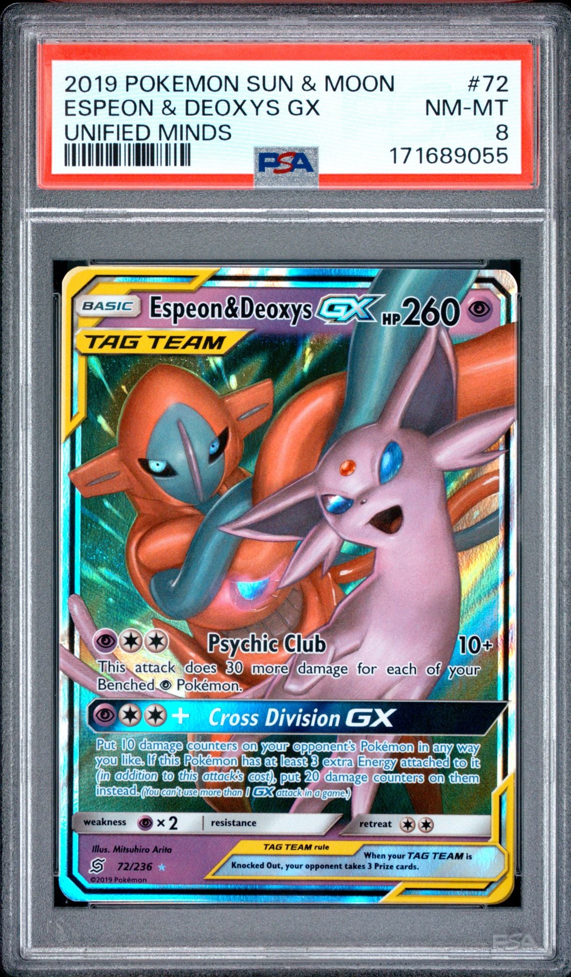 PSA 8 Espeon & Deoxys GX - 072/236 - Unified Minds front