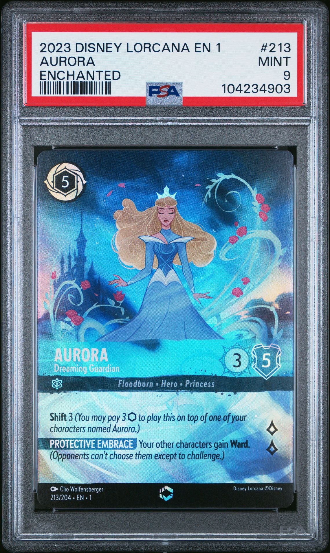 PSA 9 Aurora - Dreaming Guardian - 213/204 - Enchanted - First Chapter - Cert 104234903 front