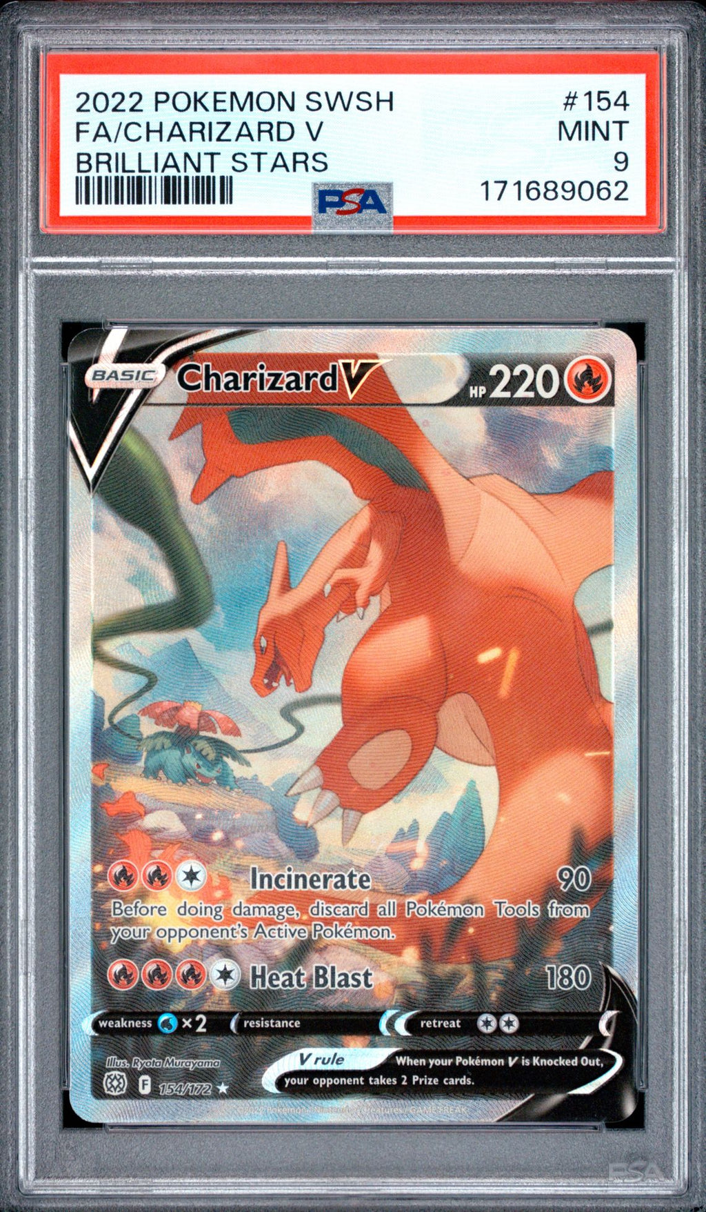 PSA 9 Charizard V - 154/172 - Full Art - Brilliant Stars front
