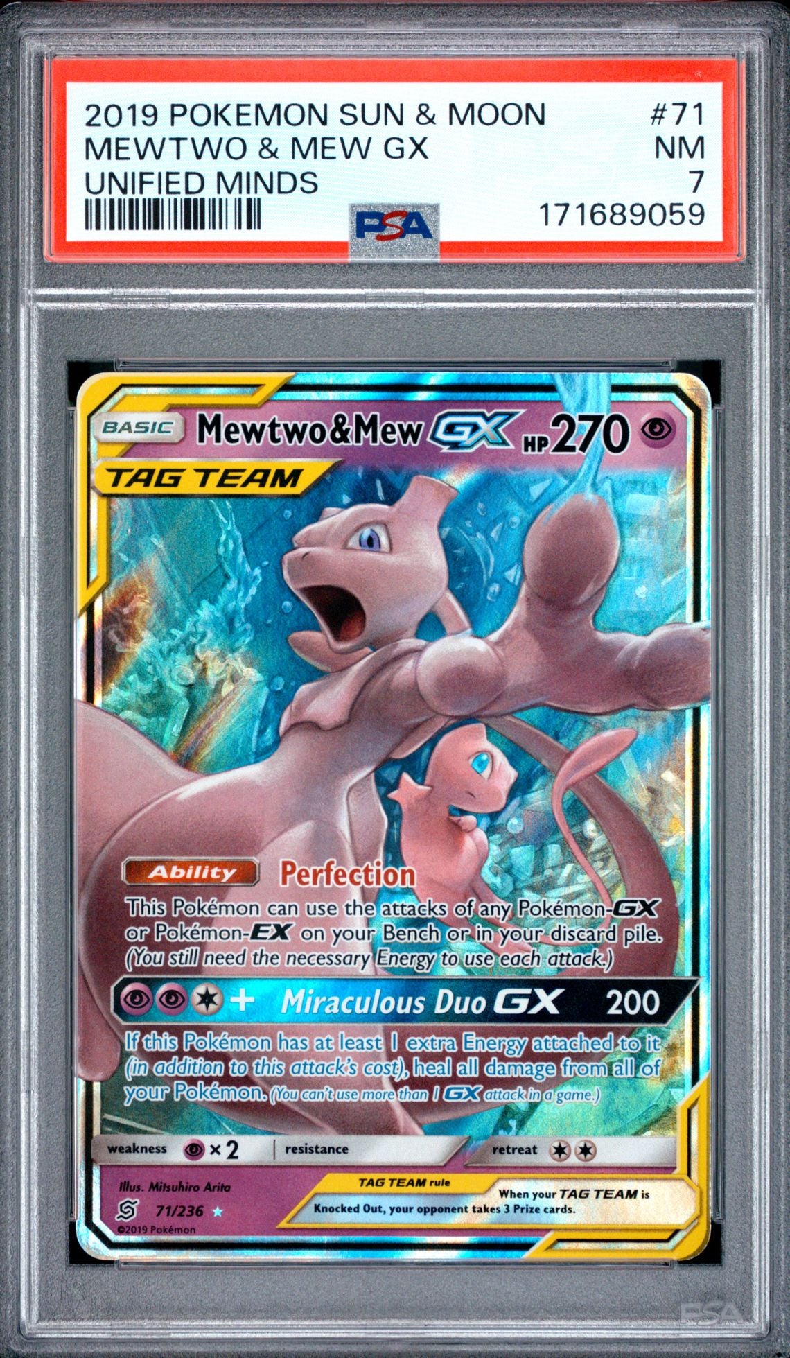 PSA 7 Mewtwo & Mew GX - 071/236 - Unified Minds front